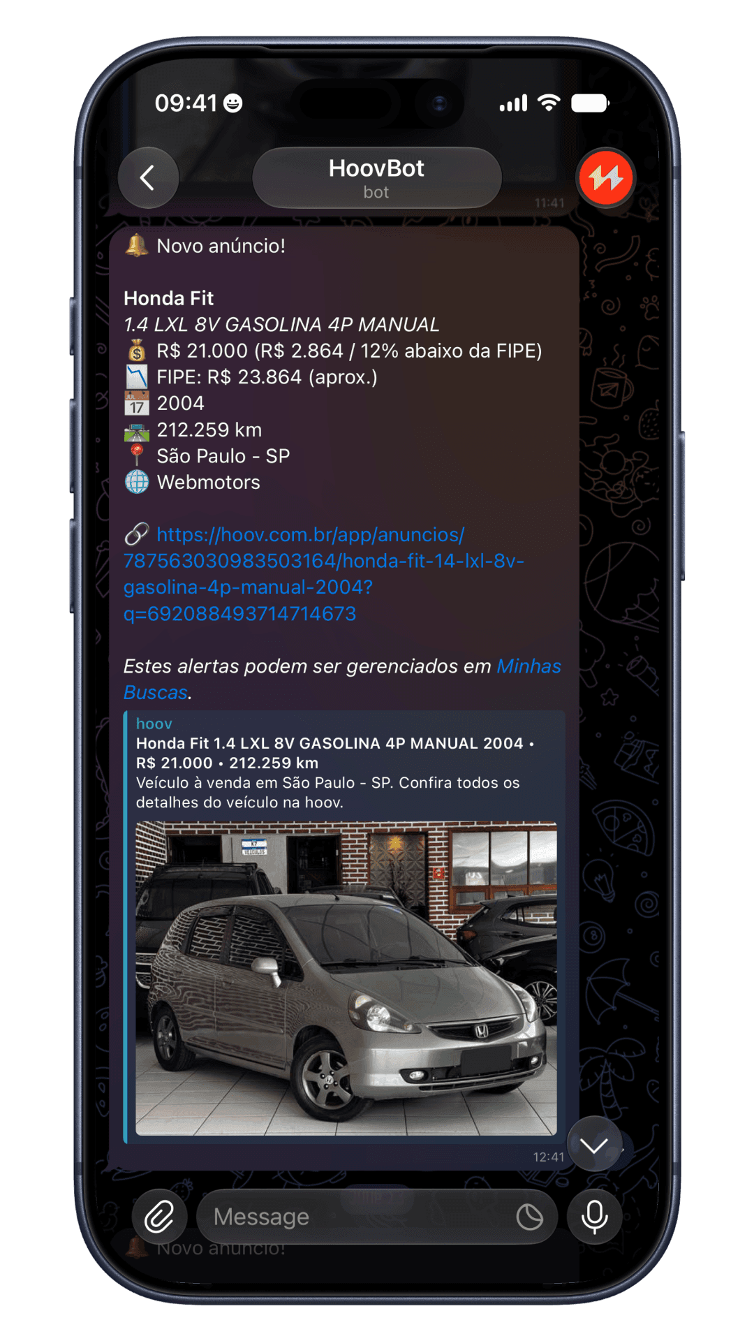 Alerta da hoov para um Honda Fit 12% abaixo da FIPE